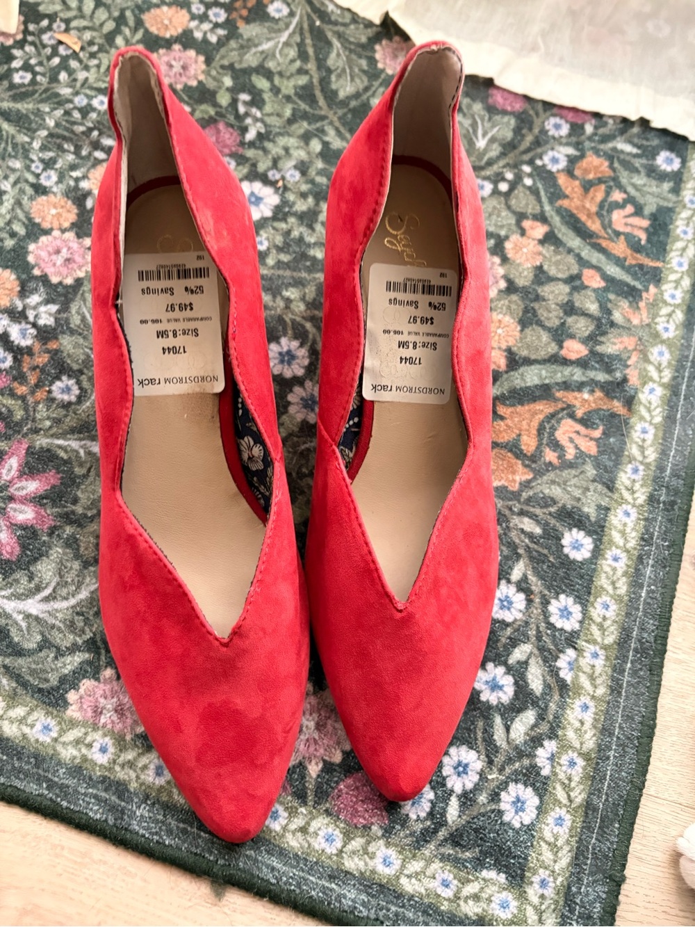 Seychelles Red Suede Pointed V-Cut Heels